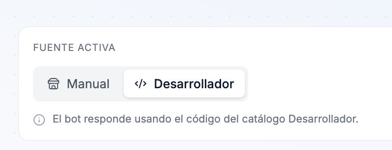 Banner Fuente activa con el switch Manual / Desarrollador